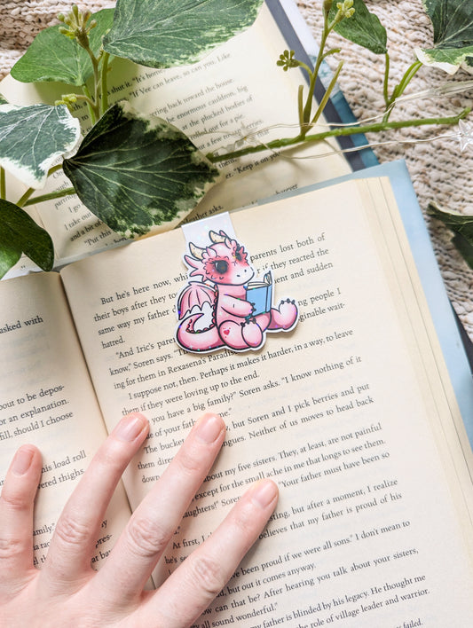 Pink Dragon Sitting Magnetic Bookmark