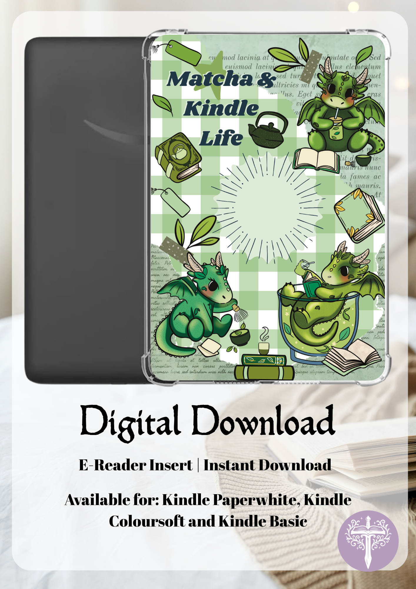 Matcha Dragon E-Reader Insert Digital Download