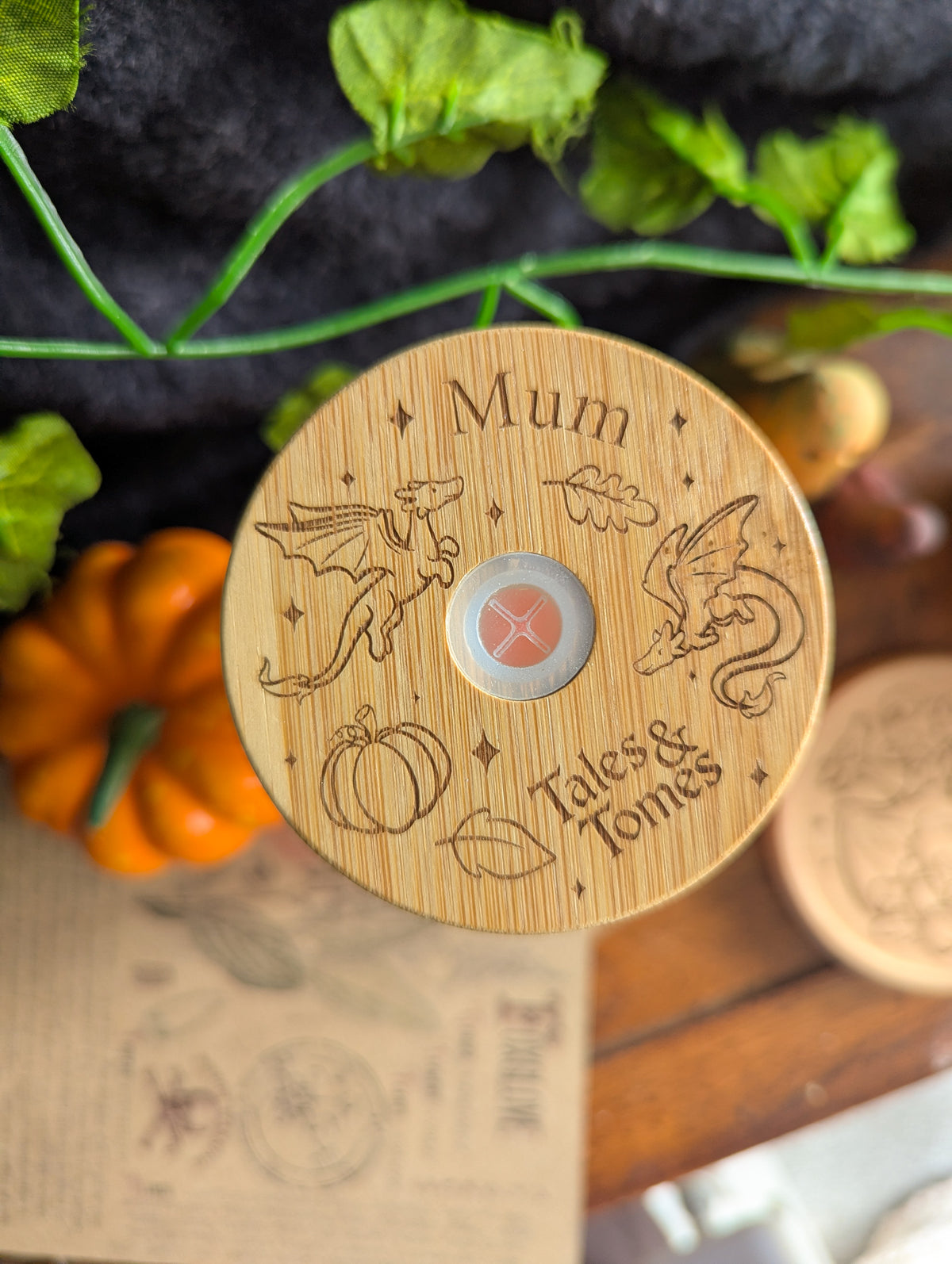 Autumn Dragons Can Glass Cup | Bamboo Lid and Metal Straw