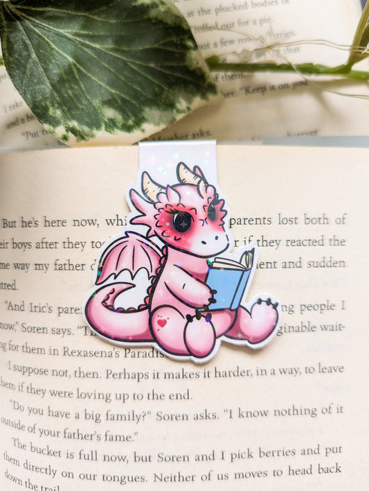 Pink Dragon Sitting Magnetic Bookmark