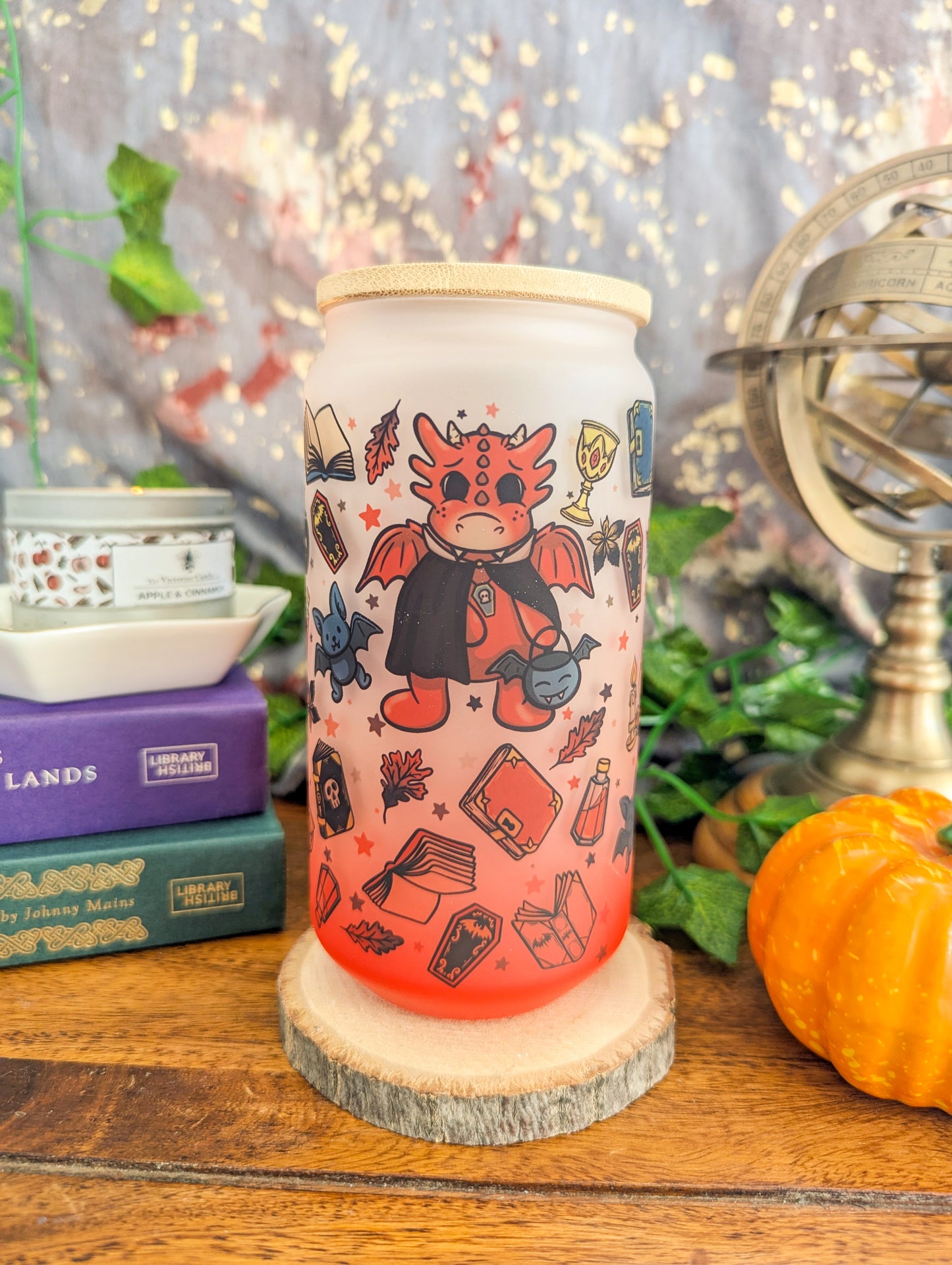 Vampire Dragons Can Glass Cup | Bamboo Lid and Metal Straw