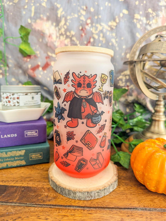 Vampire Dragons Can Glass Cup | Bamboo Lid and Metal Straw