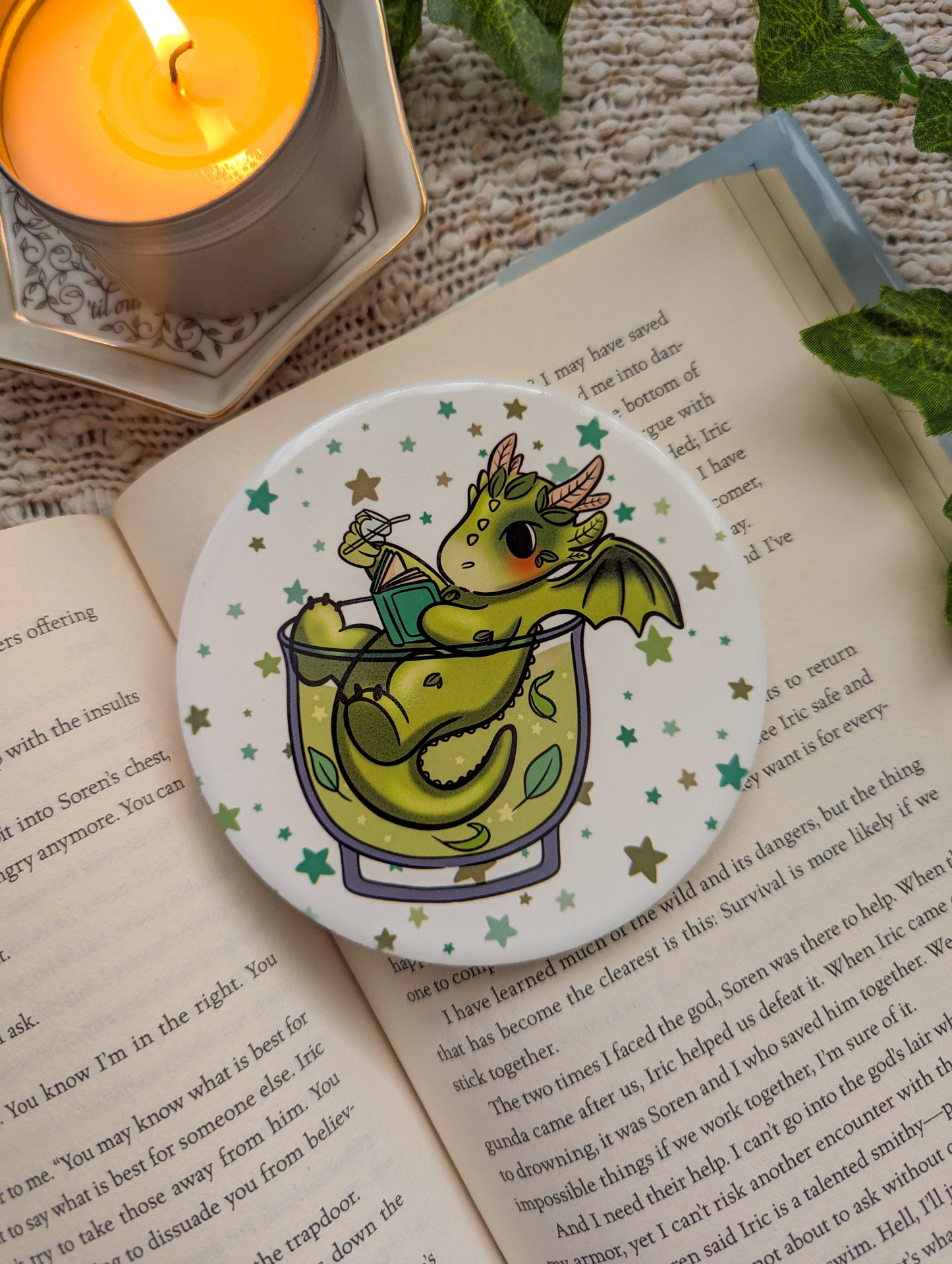 Matcha Dragon Ceramic Coaster (Cup Dragon)
