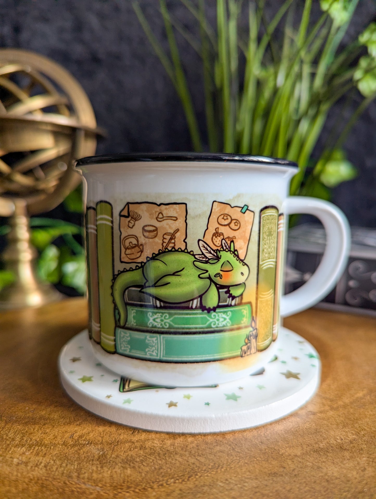 Matcha Dragon Bookshelf Camper Mug
