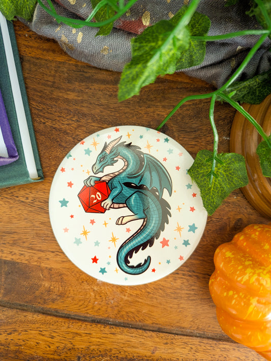 D20 Dice Dragon Ceramic Coaster