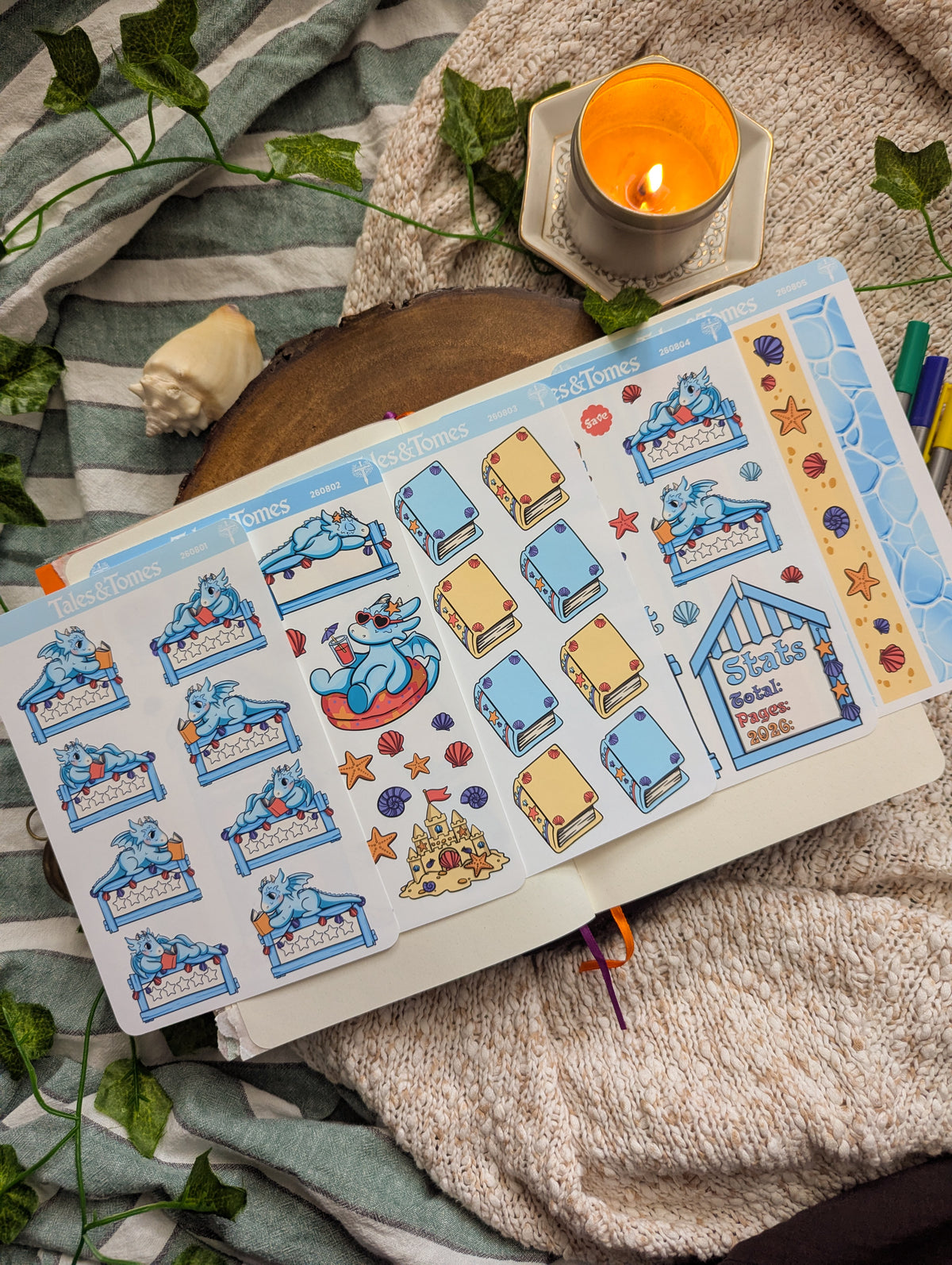 Seaside Reading Journal Stickers