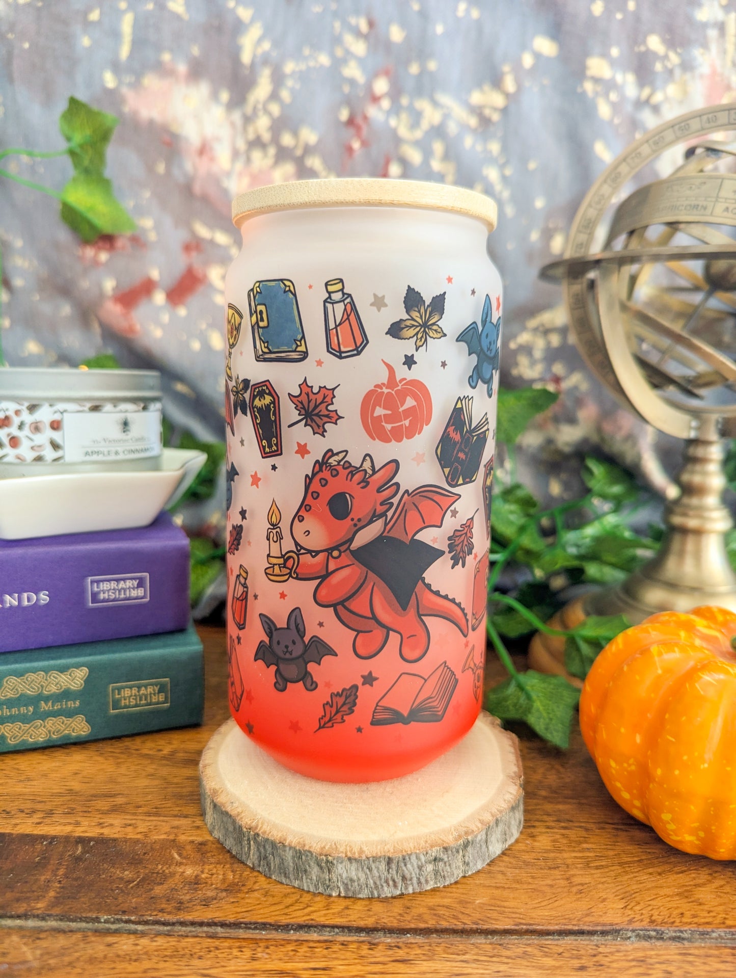 Vampire Dragons Can Glass Cup | Bamboo Lid and Metal Straw