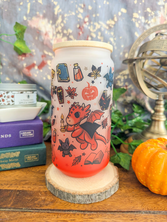 Vampire Dragons Can Glass Cup | Bamboo Lid and Metal Straw