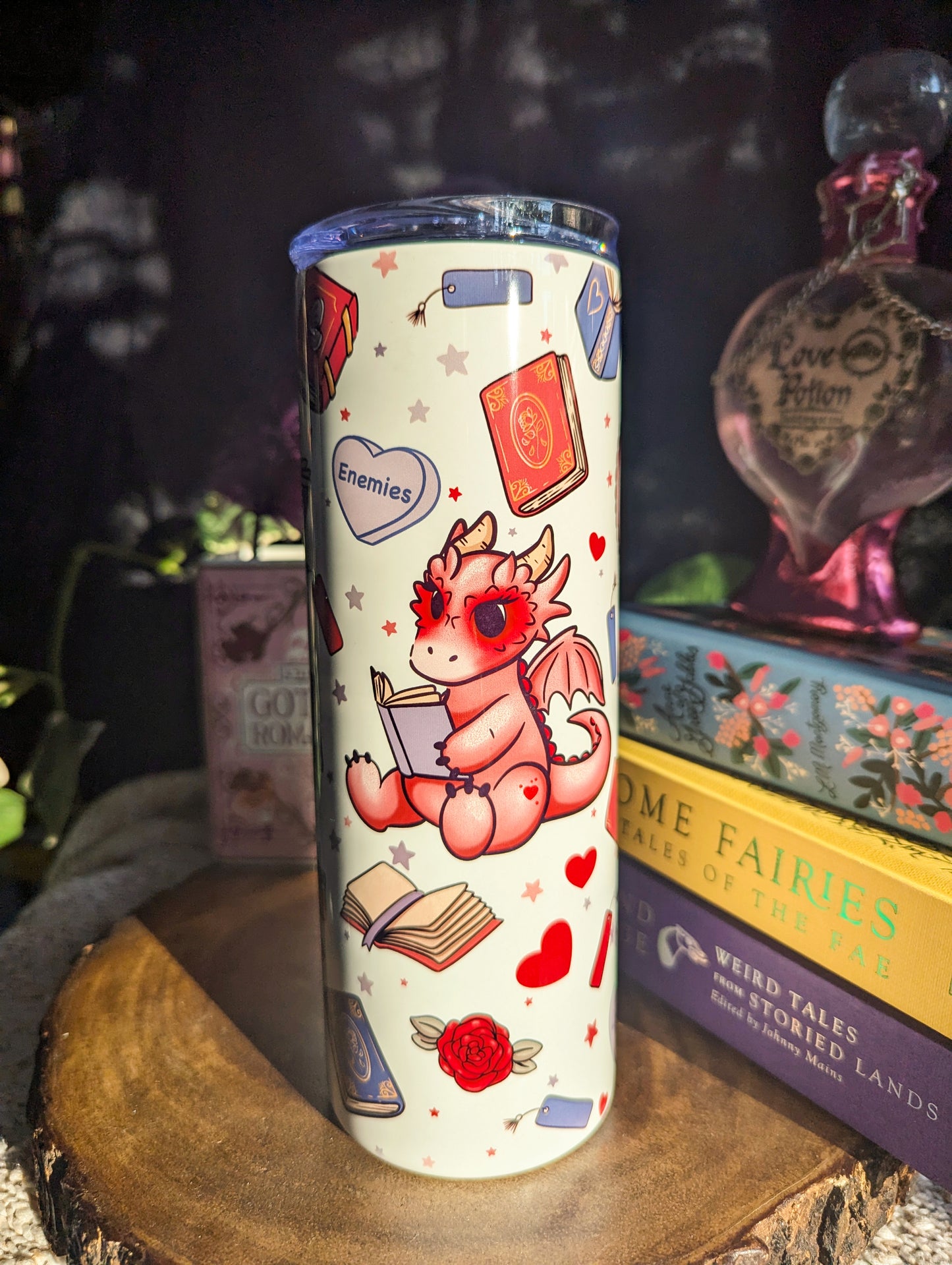 Pink Book Dragon Slim Metal Tumbler