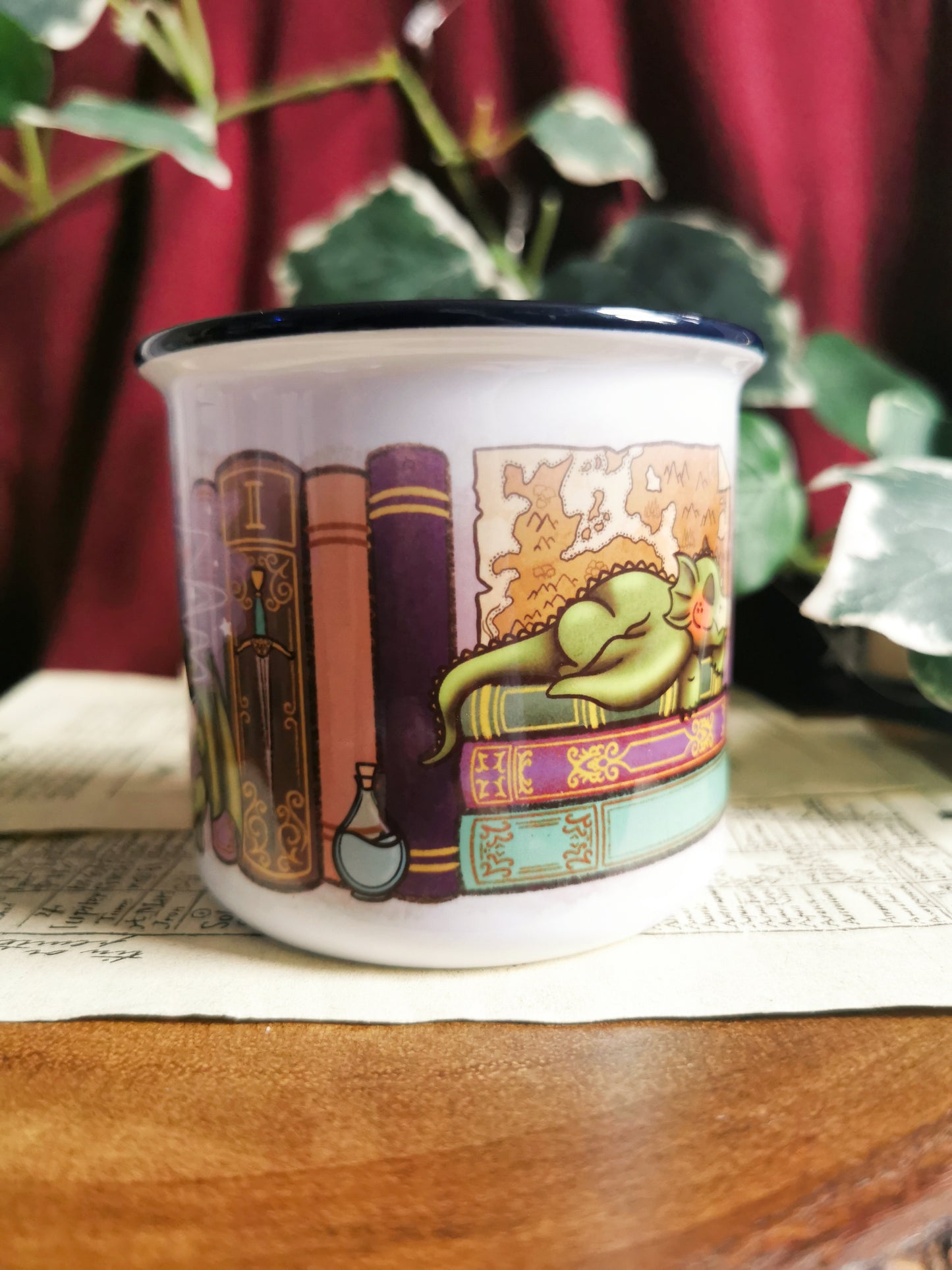 Fantasy Bookshelf Ceramic Camper Mug