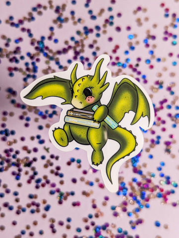 Cute Reader Dragon Vinyl Sticker (Dragon 1)
