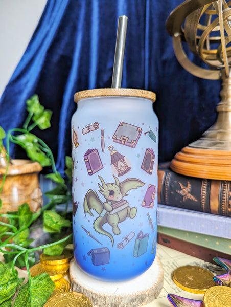 Fantasy Reader Can Glass Cup | Bamboo Lid and Metal Straw