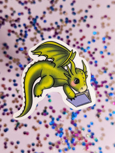 Cute Reader Dragon Vinyl Sticker (Dragon 2)