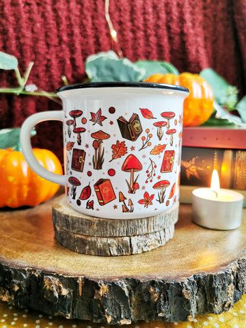 Oopsie Mushrooms and Tomes Ceramic Camper Mug