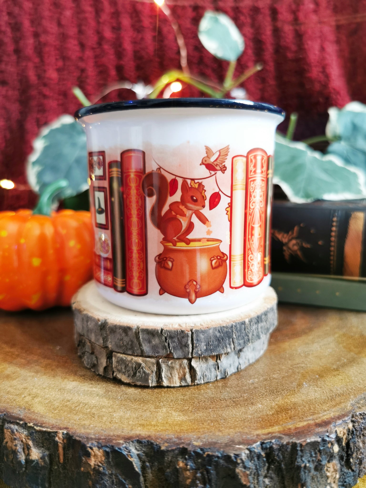 Autumn Witch Bookshelf Ceramic Camper Mug