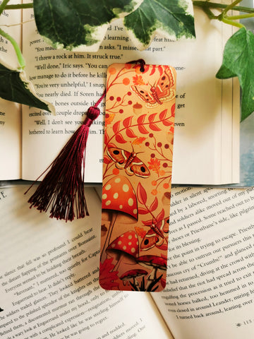 Mushroom and Moths Metal Bookmark