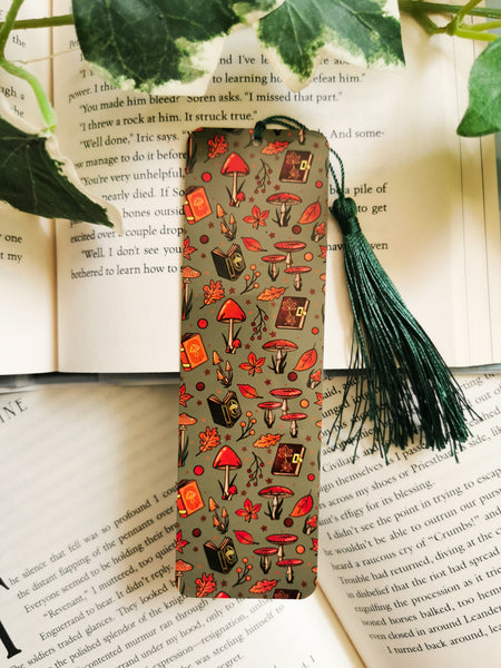 Mushroom and Tomes Metal Bookmark