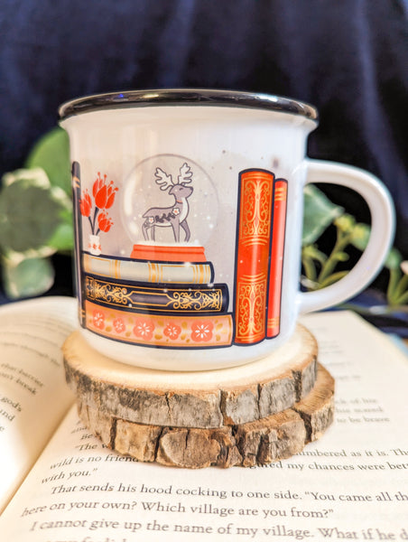 Oopsie Winter Forests Bookshelf Ceramic Camper Mug