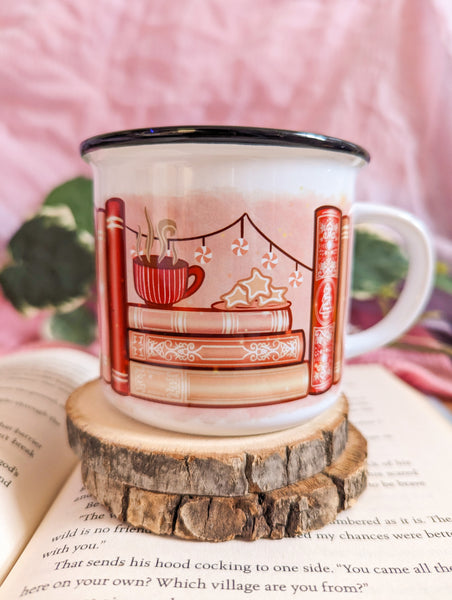 Festive Bakery Bookshelf Ceramic Camper Mug