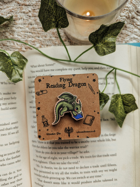 Flying Reading Dragon Wooden Pin