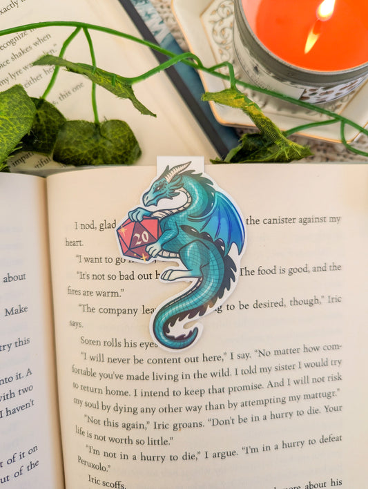 D20 Dice Dragon Magnetic Bookmark