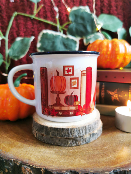 Autumn Bookshelf Ceramic Camper Mug