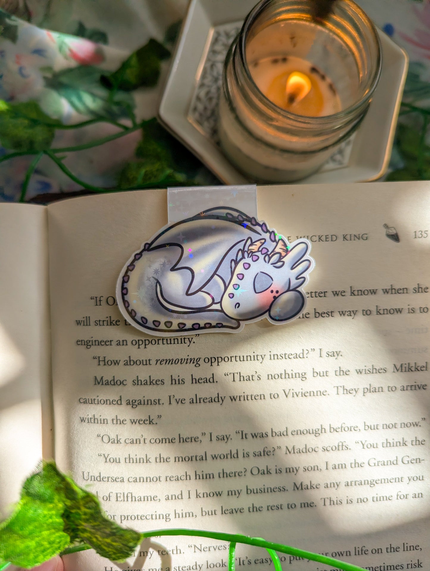 Lilac Sleeping Dragon Magnetic Bookmark