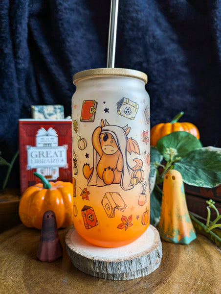 Spooky Dragons Can Glass Cup | Bamboo Lid and Metal Straw