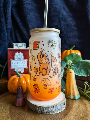 Spooky Dragons Can Glass Cup | Bamboo Lid and Metal Straw