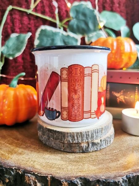 Autumn Bookshelf Ceramic Camper Mug