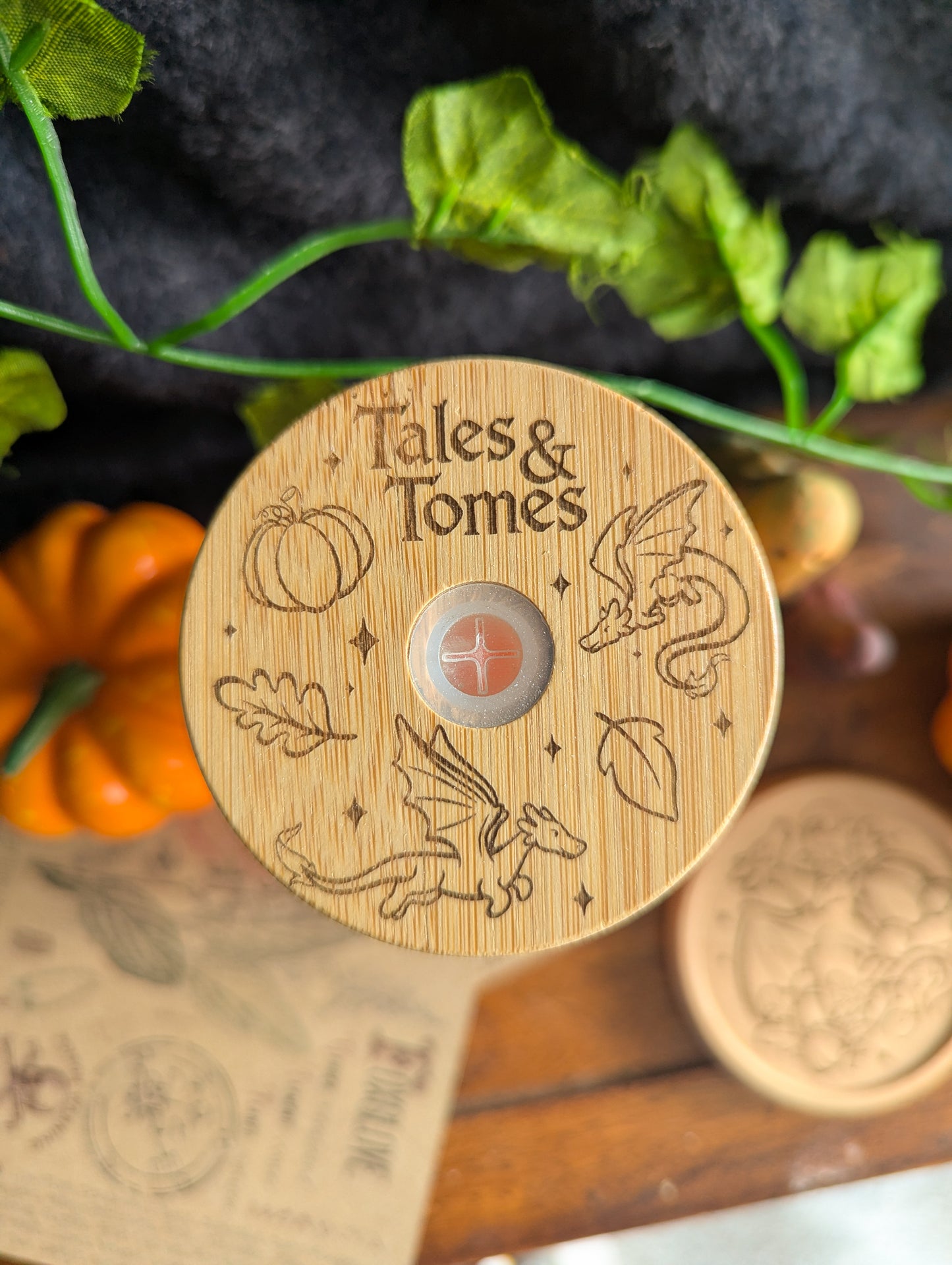 Autumn Dragons Can Glass Cup | Bamboo Lid and Metal Straw
