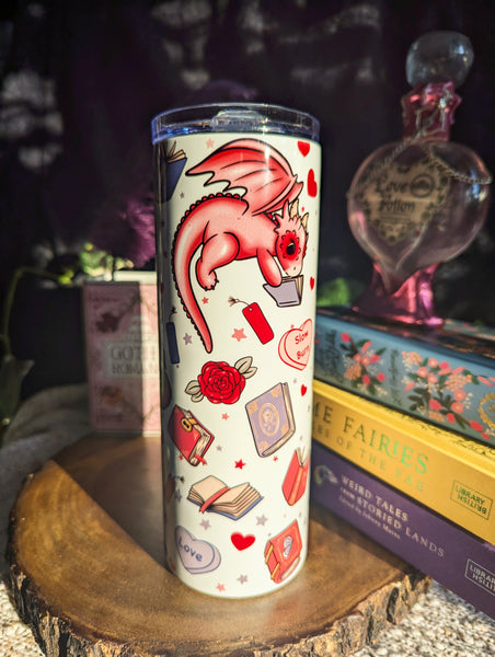 Pink Book Dragon Slim Metal Tumbler