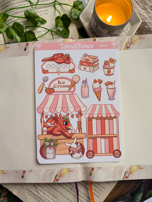 Strawberry Ice Cream Reading Journal Stickers