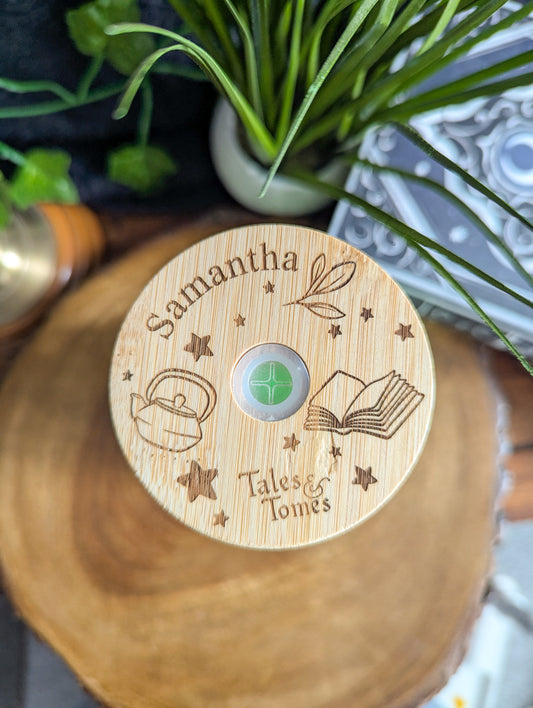 Matcha Reading Dragons Can Glass Cup | Bamboo Lid and Metal Straw