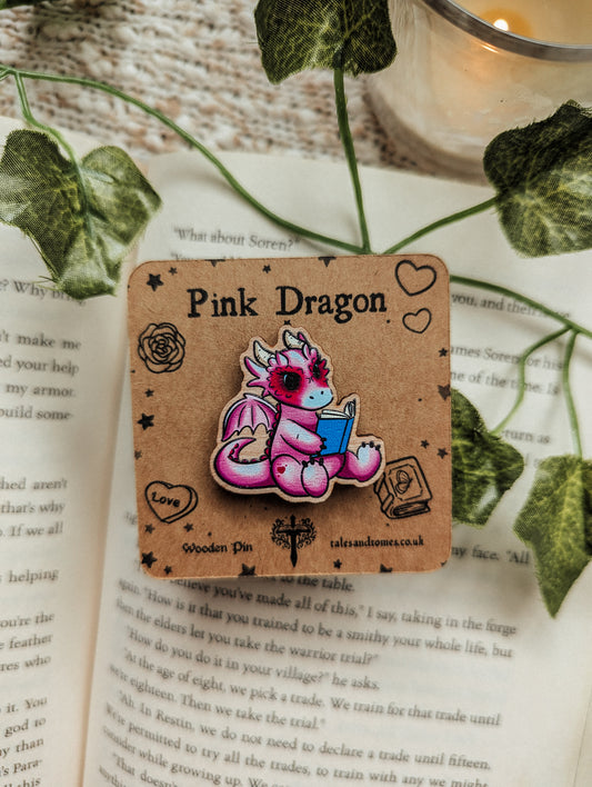 Pink Dragon Wooden Pin