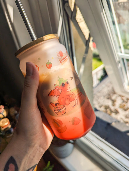 Strawberry Dragon Glass | Bamboo Lid and Metal Straw