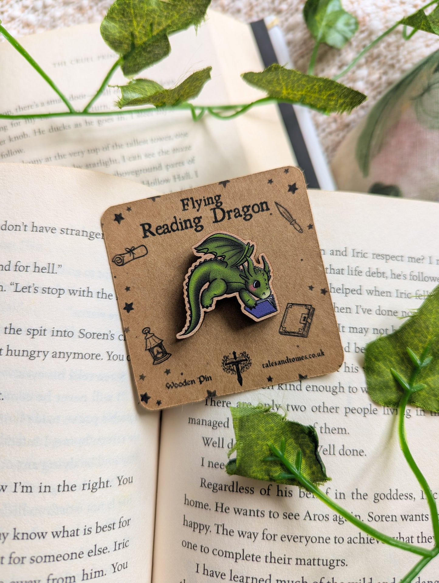 Flying Reading Dragon Wooden Pin