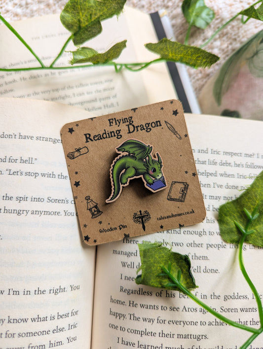 Flying Reading Dragon Wooden Pin