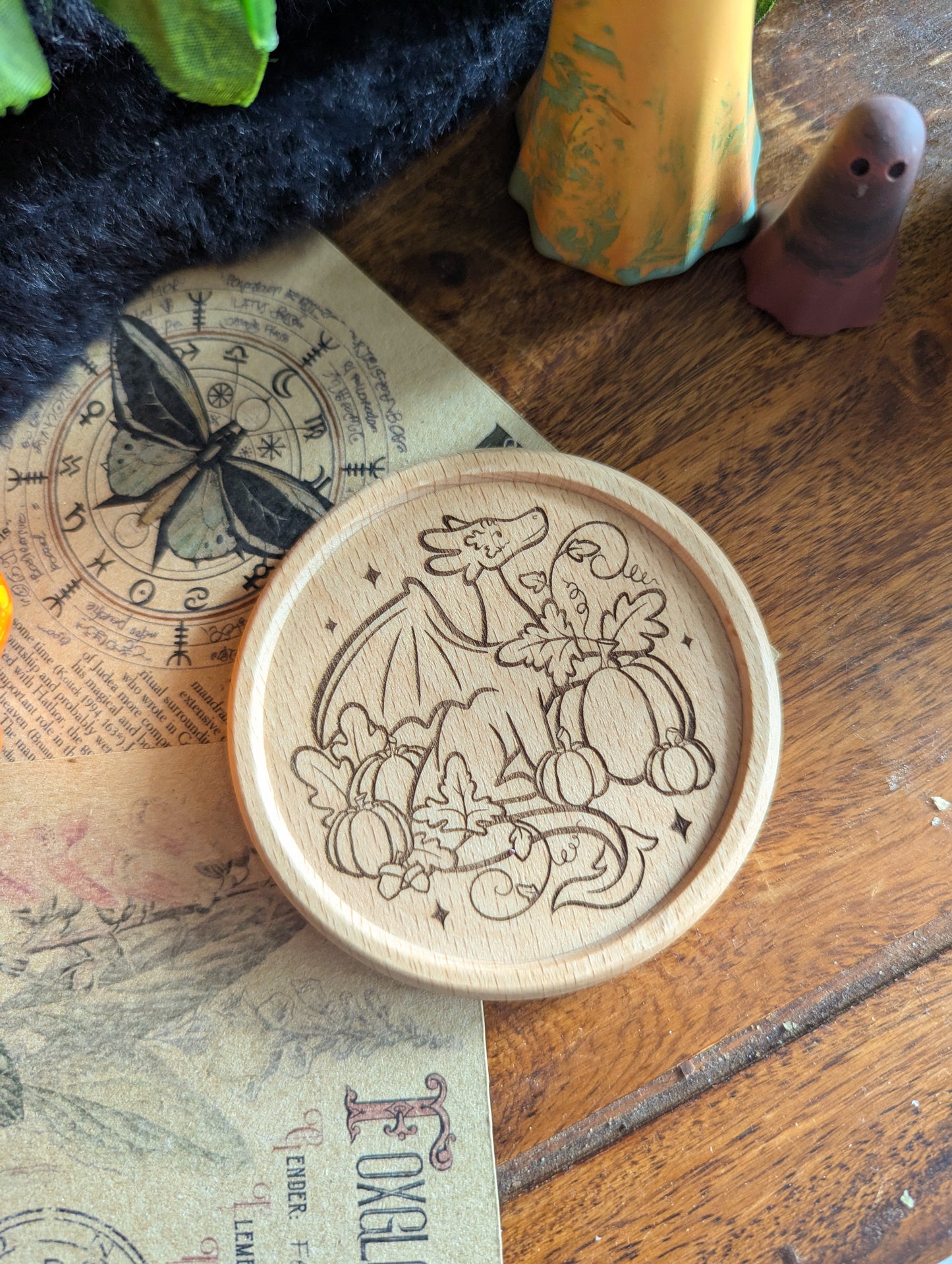 Pumpkin Guardian Wooden Coaster
