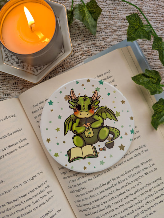 Matcha Dragon Ceramic Coaster (Cup Dragon)