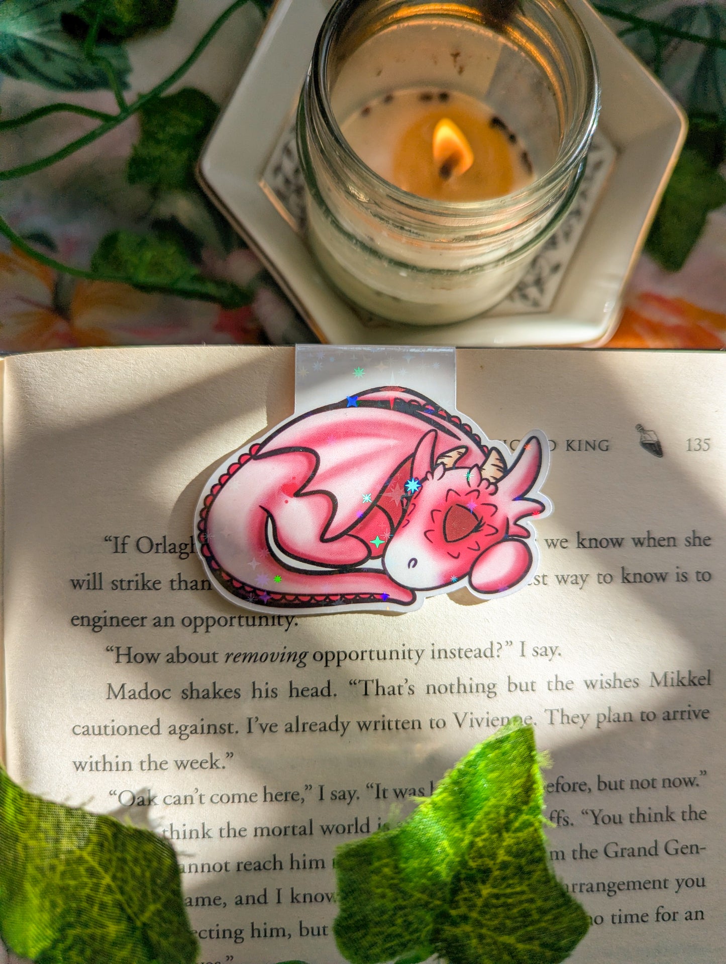 Pink Sleeping Dragon Magnetic Bookmark