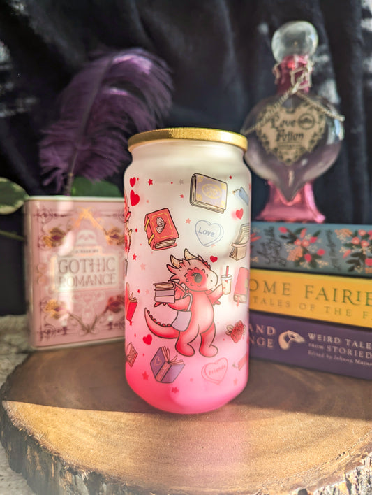Pink Book Dragon Can Glass Cup | Bamboo Lid and Metal Straw