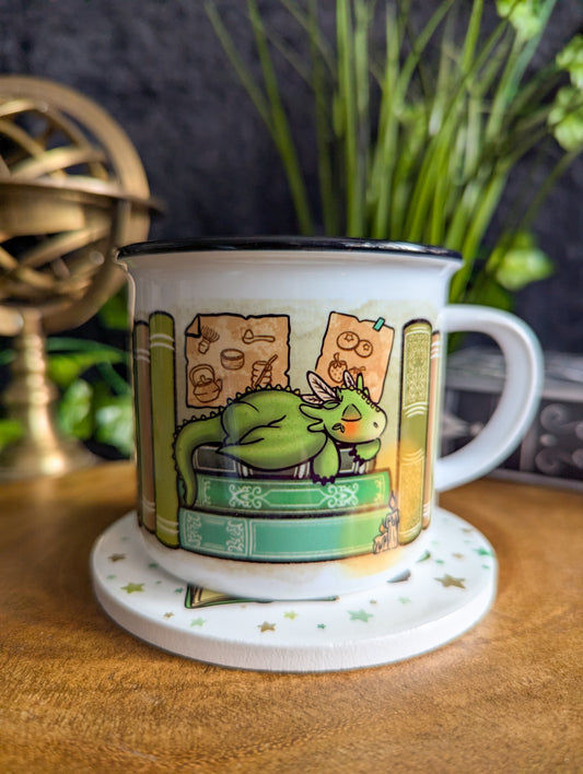 Matcha Dragon Bookshelf Camper Mug