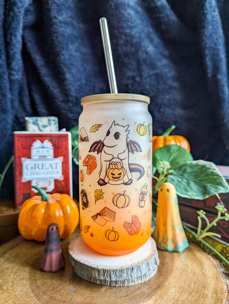 Spooky Dragons Can Glass Cup | Bamboo Lid and Metal Straw