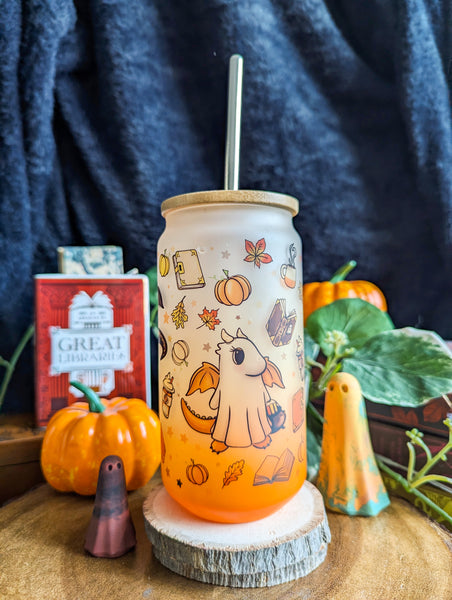 Spooky Dragons Can Glass Cup | Bamboo Lid and Metal Straw