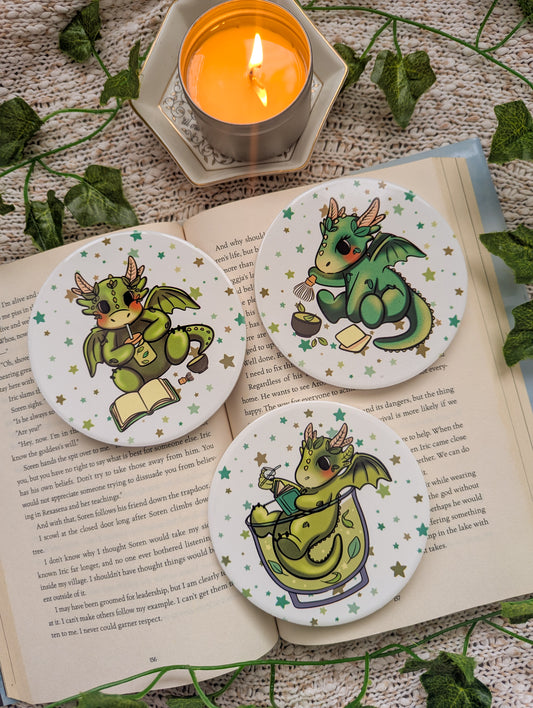 Matcha Dragon Ceramic Coaster (Cup Dragon)