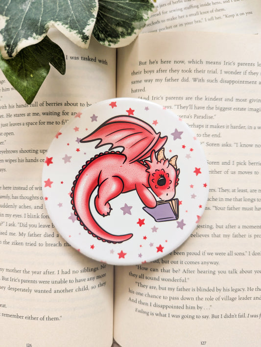 Pink Dragon Flying Ceramic Coaster