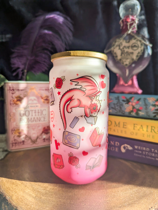 Pink Book Dragon Can Glass Cup | Bamboo Lid and Metal Straw
