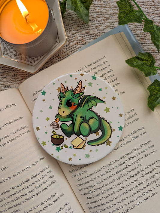 Matcha Dragon Ceramic Coaster (Cup Dragon)