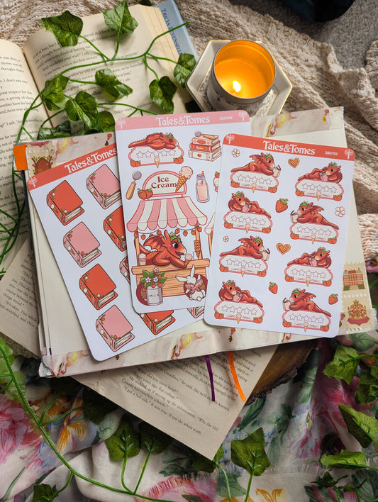 Strawberry Ice Cream Reading Journal Stickers